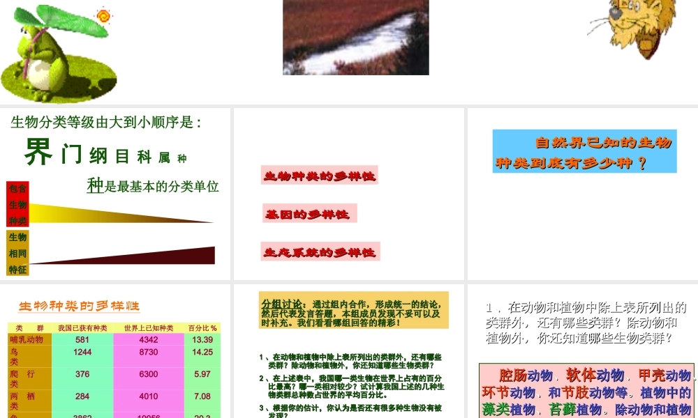 八年级生物上册 6.2认识生物的多样性课件 人教新课标版