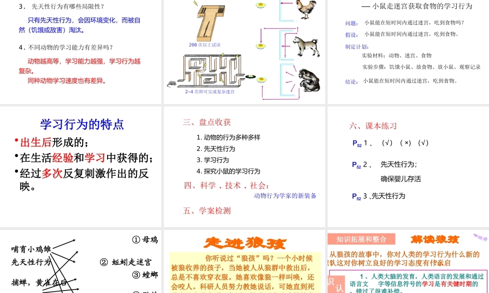 八年级生物上册 5.2.2《先天性行为和学习行为》课件3 （新版）新人教版-（新版）新人教版初中八年级上册生物课件