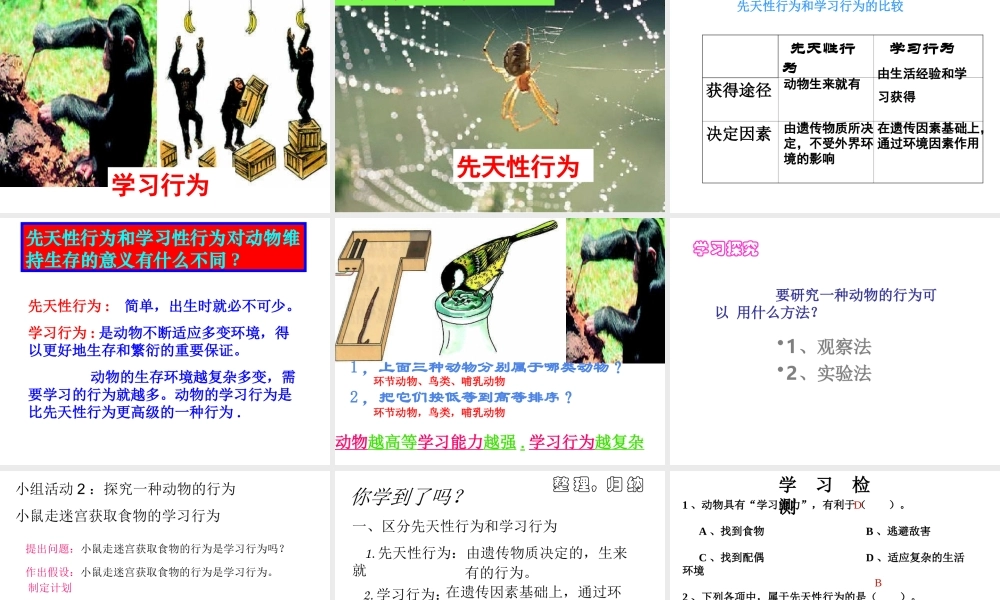八年级生物上册 5.2.2先天性行为与学习行为课件 （新版）新人教版-（新版）新人教版初中八年级上册生物课件