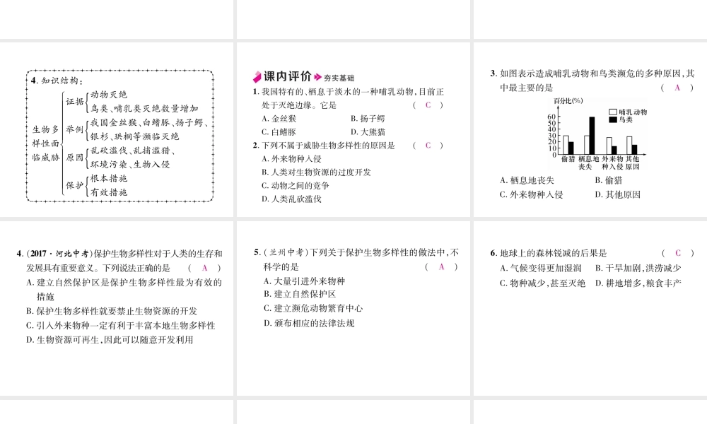 八年级生物上册 6.3 保护生物的多样性作业课件 （新版）新人教版-（新版）新人教版初中八年级上册生物课件