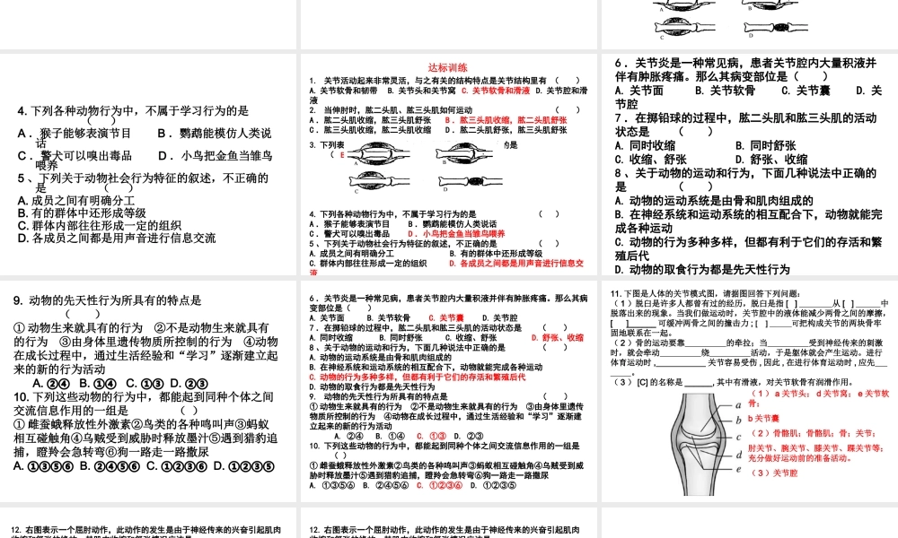 八年级生物上册 5.2动物的运动和行为复习课件 （新版）新人教版-（新版）新人教版初中八年级上册生物课件