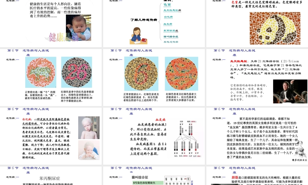 八年级生物上册 《遗传病和人类健康》课件2 （新版）北师大版-（新版）北师大级上册生物课件