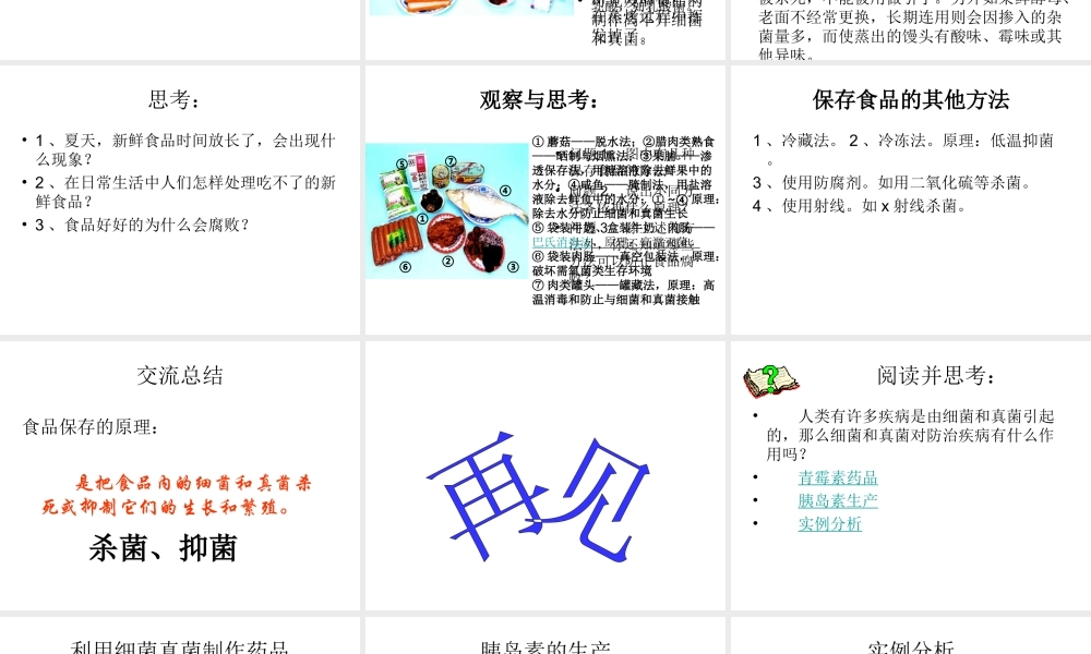 八年级生物上册 5.4.5 人类对细菌和真菌的利用课件 （新版）新人教版-（新版）新人教级上册生物课件