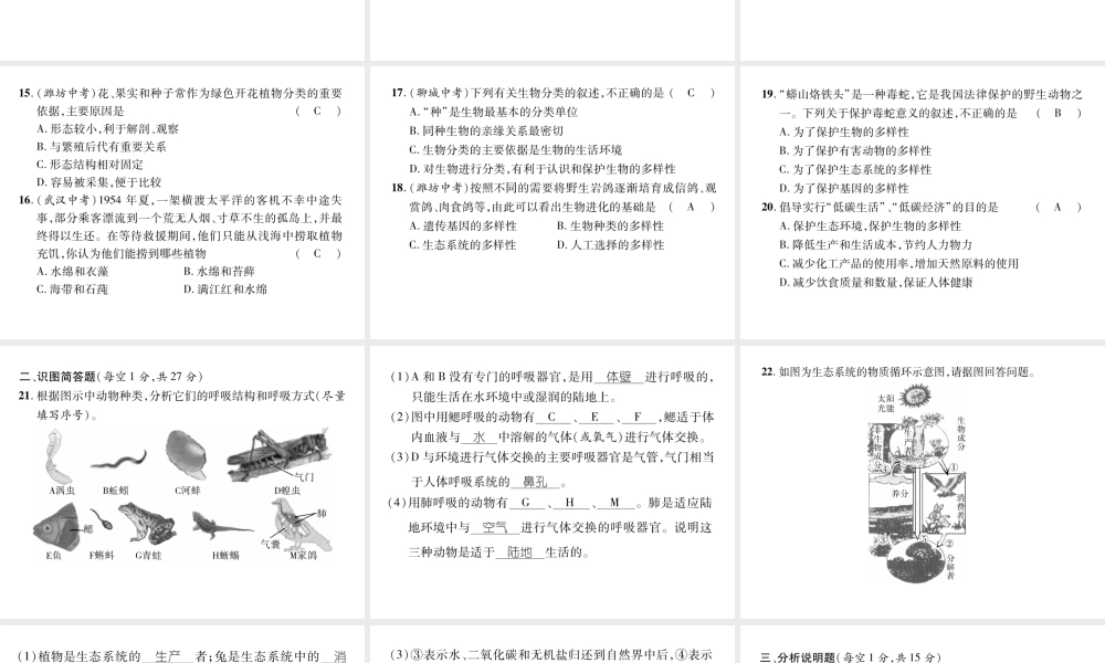八年级生物上册 期末标测试课件二 （新版）新人教版-（新版）新人教版初中八年级上册生物课件