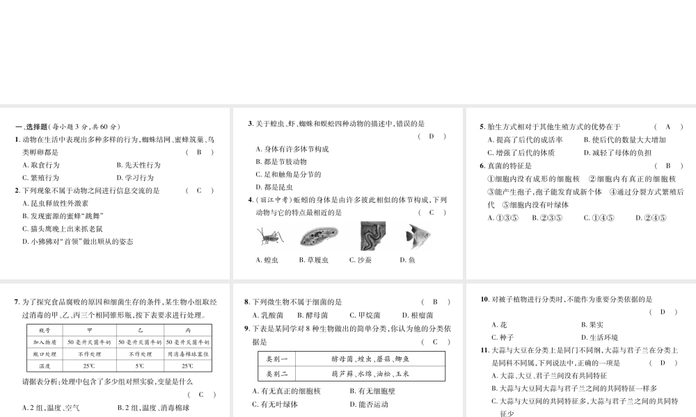 八年级生物上册 期末标测试课件一 （新版）新人教版-（新版）新人教版初中八年级上册生物课件