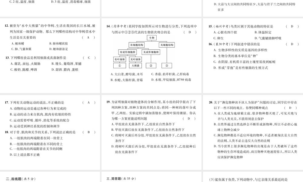 八年级生物上册 期末标测试课件一 （新版）新人教版-（新版）新人教版初中八年级上册生物课件
