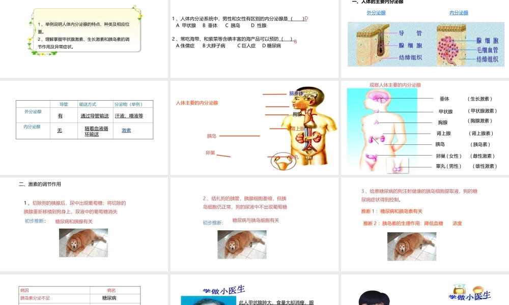 八年级生物上册 6.16.3人体的激素调节课件 （新版）苏科版-（新版）苏科版初中八年级上册生物课件