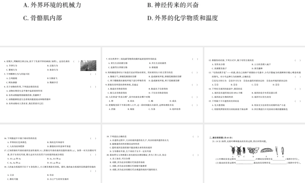 八年级生物上册 期末测评卷课件 （新版）北师大版-（新版）北师大级上册生物课件