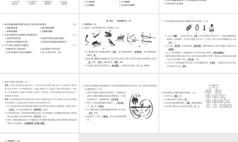 八年级生物上册 期末测评卷习题课件 （新版）新人教版-（新版）新人教版初中八年级上册生物课件