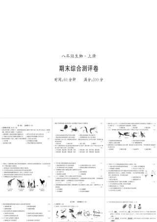 八年级生物上册 期末测评卷习题课件 （新版）新人教版-（新版）新人教版初中八年级上册生物课件