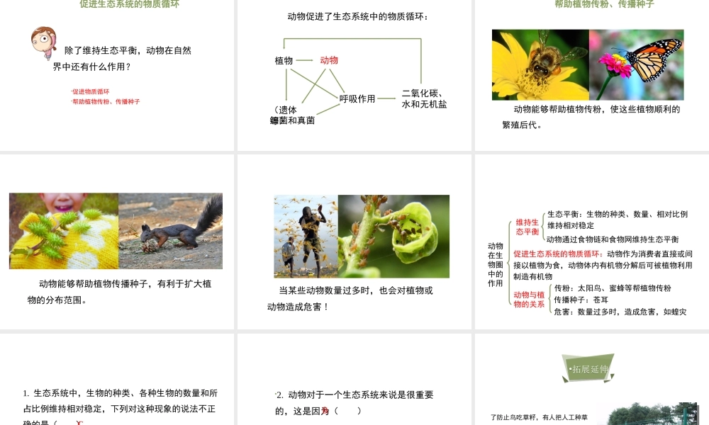 八年级生物上册 7.3.1《动物在自然界中的作用》课件1 鲁科版五四制-鲁科版初中八年级上册生物课件
