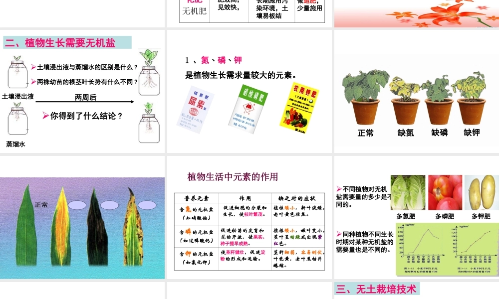 八年级生物上册 第2章 第3节 无机盐与植物的生长课件 （新版）冀教版-（新版）冀教级上册生物课件