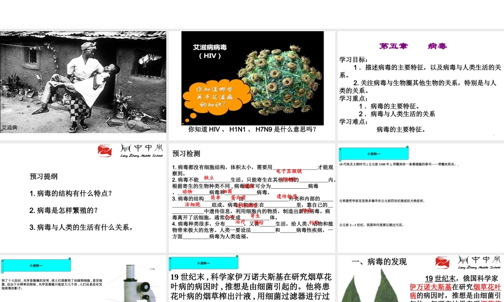 八年级生物上册 5.5《病毒》课件1 （新版）新人教版-（新版）新人教版初中八年级上册生物课件