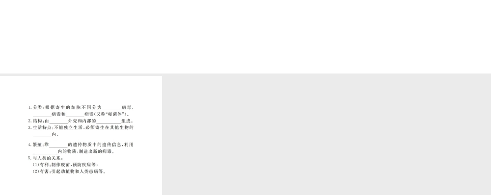 八年级生物上册 期末复习 第五单元 第五章 病毒课件 （新版）新人教版-（新版）新人教版初中八年级上册生物课件