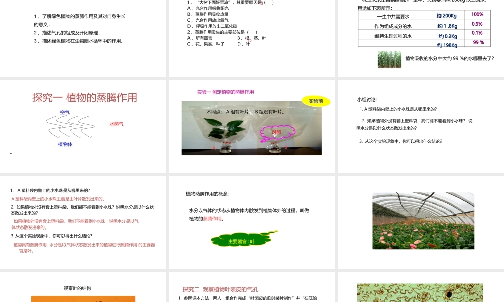 八年级生物上册 6.18.1绿色植物与生物圈的水循环课件 （新版）苏科版-（新版）苏科级上册生物课件