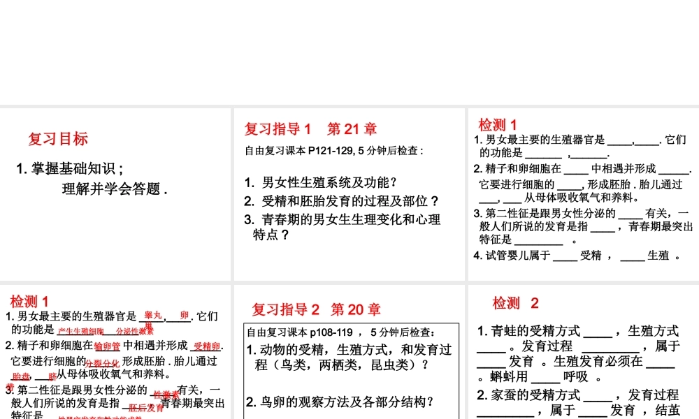 八年级生物上册 期末复习（18-21章）课件 （新版）苏科版-（新版）苏科版初中八年级上册生物课件