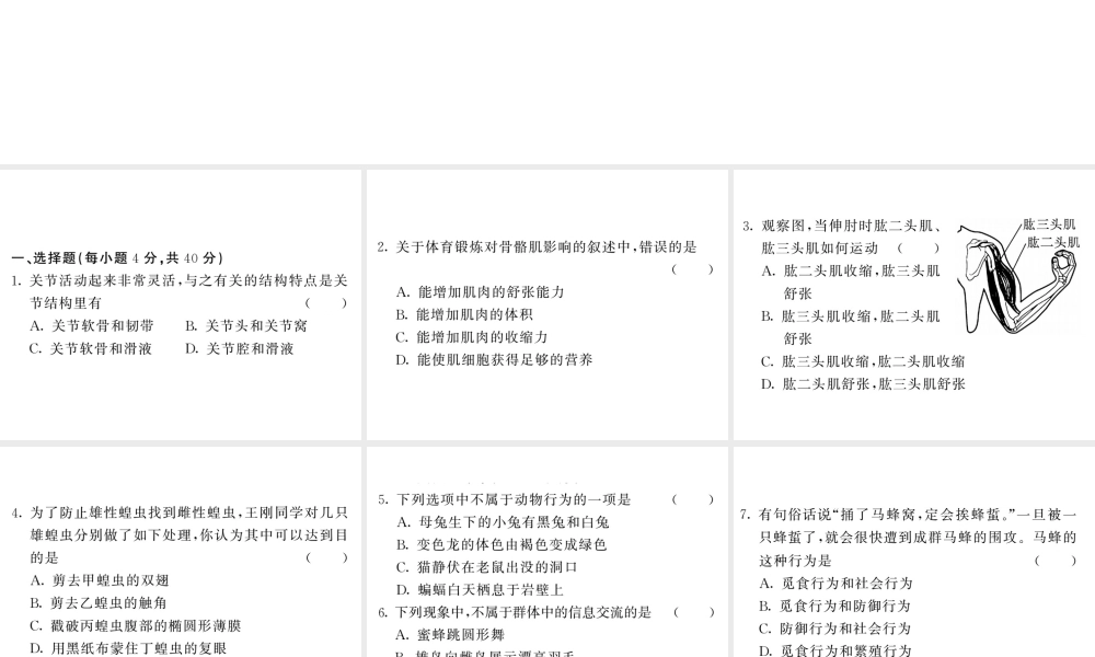 八年级生物上册 期末复习两周通 第五单元 第二 三章过关自测试习题课件 （新版）新人教版-（新版）新人教版初中八年级上册生物课件