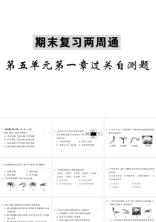八年级生物上册 期末复习两周通 第五单元 第一章 动物的主要类群过关自测试习题课件 （新版）新人教版-（新版）新人教版初中八年级上册生物课件