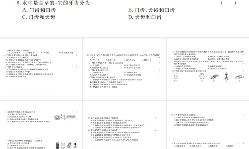 八年级生物上册 期末检测卷（一）课件 （新版）新人教版-（新版）新人教版初中八年级上册生物课件