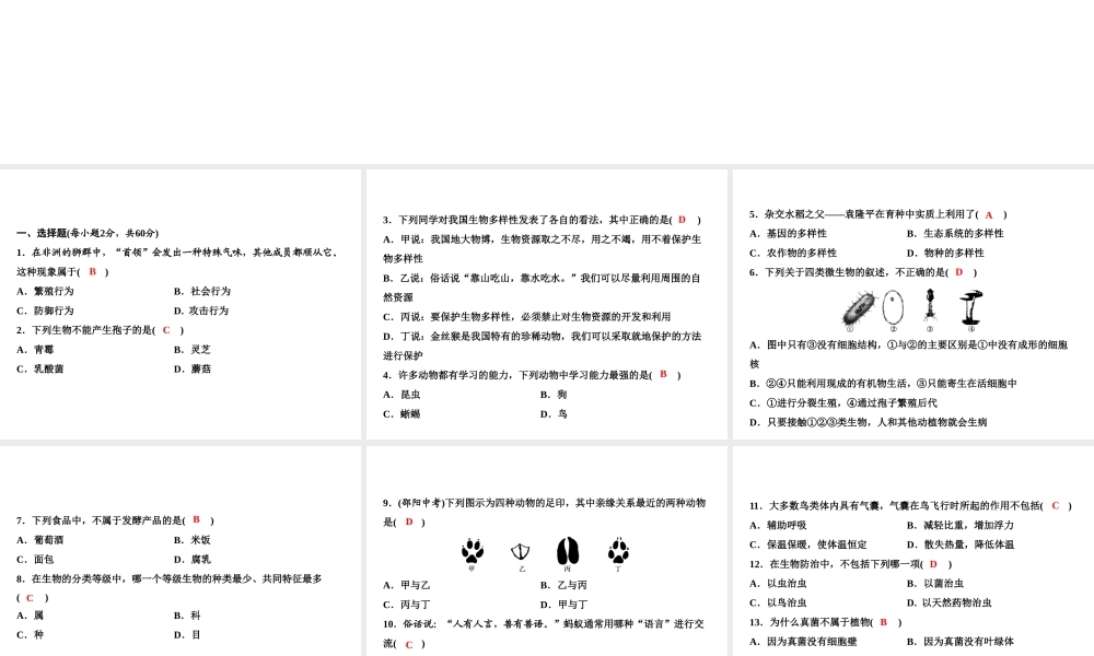 八年级生物上册 期末综合检测课件1 （新版）新人教版-（新版）新人教版初中八年级上册生物课件