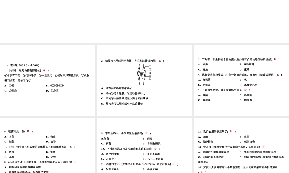 八年级生物上册 期末综合检测课件2 （新版）新人教版-（新版）新人教版初中八年级上册生物课件