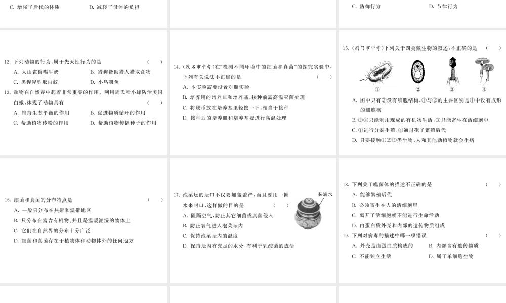 八年级生物上册 期末综合检测习题课件 （新版）新人教版-（新版）新人教版初中八年级上册生物课件