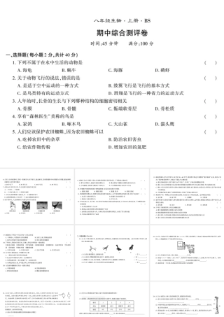 八年级生物上册 期中测评卷课件 （新版）北师大版-（新版）北师大版初中八年级上册生物课件