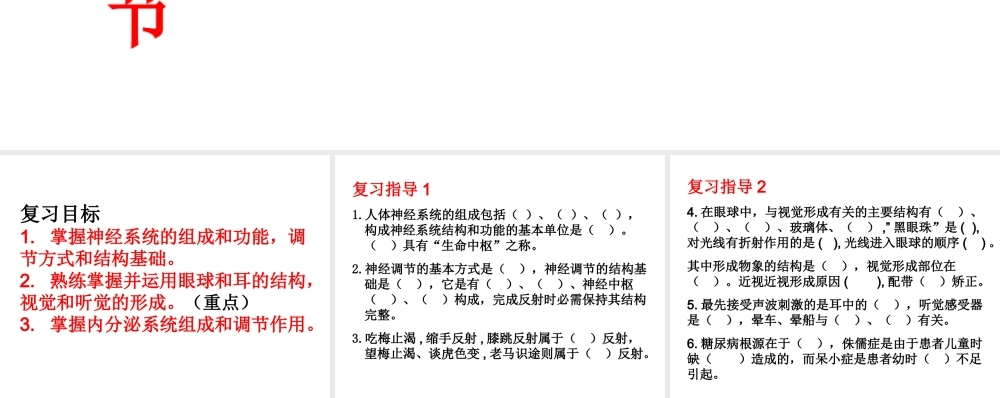 八年级生物上册 期中复习（二）第16章 人体生命活动的调节课件 （新版）苏科版-（新版）苏科级上册生物课件