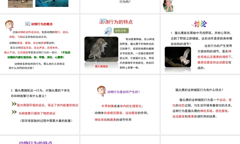 八年级生物上册 第4单元 第2章 第1节 运动行为的特点课件 （新版）冀教版-（新版）冀教版初中八年级上册生物课件