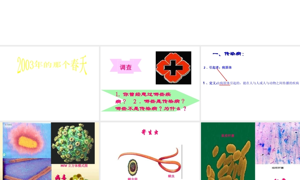 八年级生物上册 传染病及其预防课件 北京版