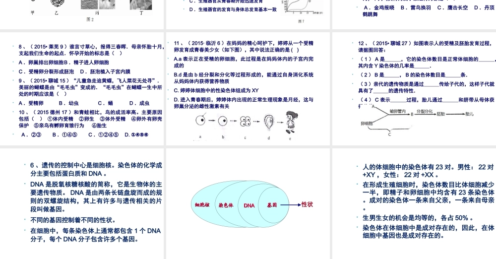 八年级生物上册 动物、人类的生殖和发育、生物的遗传和变异复习课件 （新版）济南版-（新版）济南版初中八年级上册生物课件