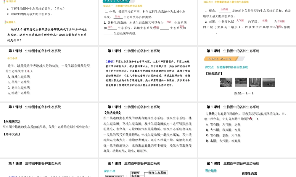 八年级生物上册 生物圈中的各种生态系统（第1课时 生物圈中的各种生态系统）课件 （新版）苏教版-（新版）苏教级上册生物课件