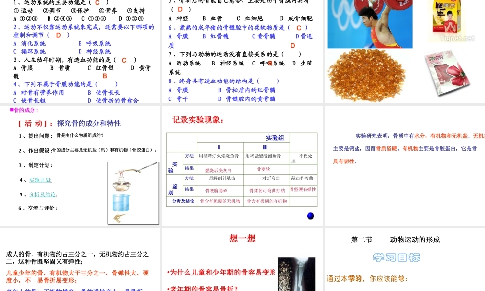 八年级生物上册 第15章 第2节 动物运动的形成课件 北师大版-北师大级上册生物课件