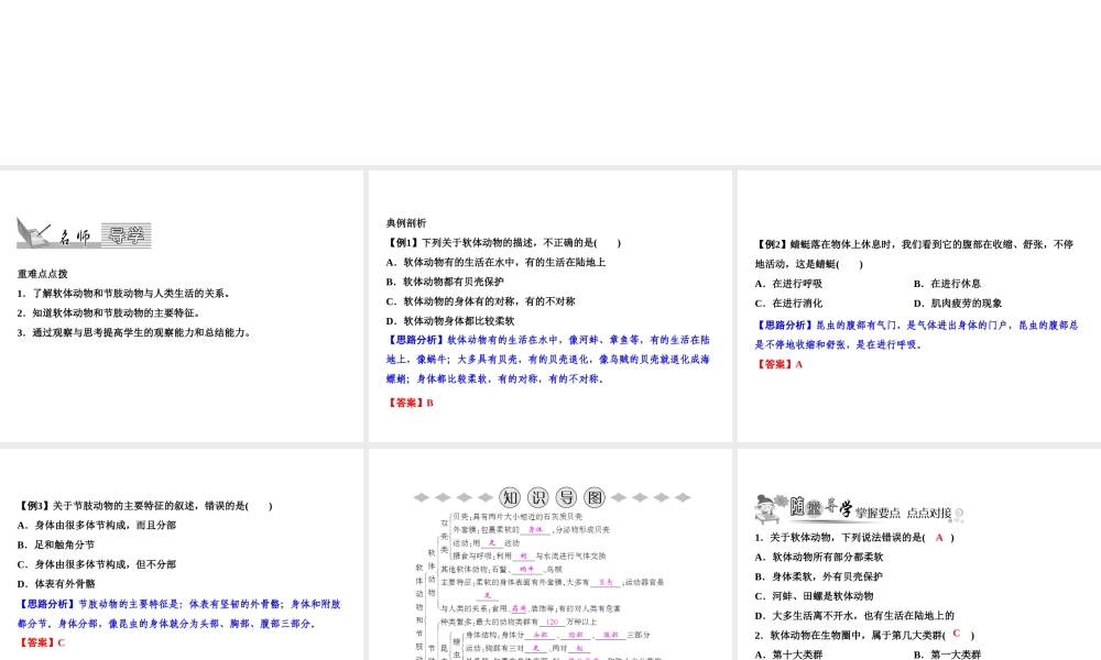 八年级生物上册 第5单元 第1章 第3节 软体动物和节肢动物习题课件 （新版）新人教版-（新版）新人教版初中八年级上册生物课件