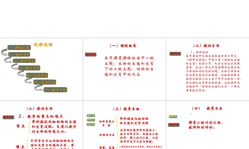 八年级生物上册 两栖动物的生殖与发育说课课件 济南版
