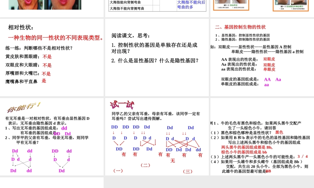 八年级生物上册 第15章第二节 人的性状和遗传精品课件2 苏教版