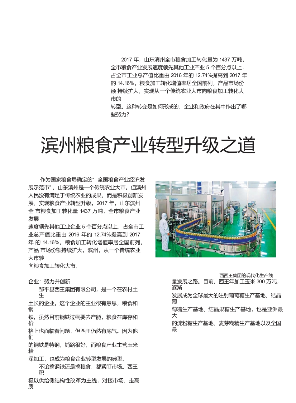 滨州粮食产业转型升级之道分析研究  经济学专业_第1页