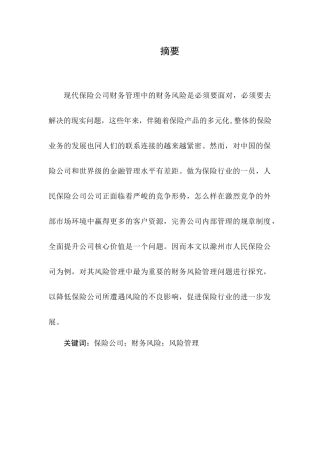 滁州市人民保险公司风险管理存在的问题及对策研究分析  工商管理专业