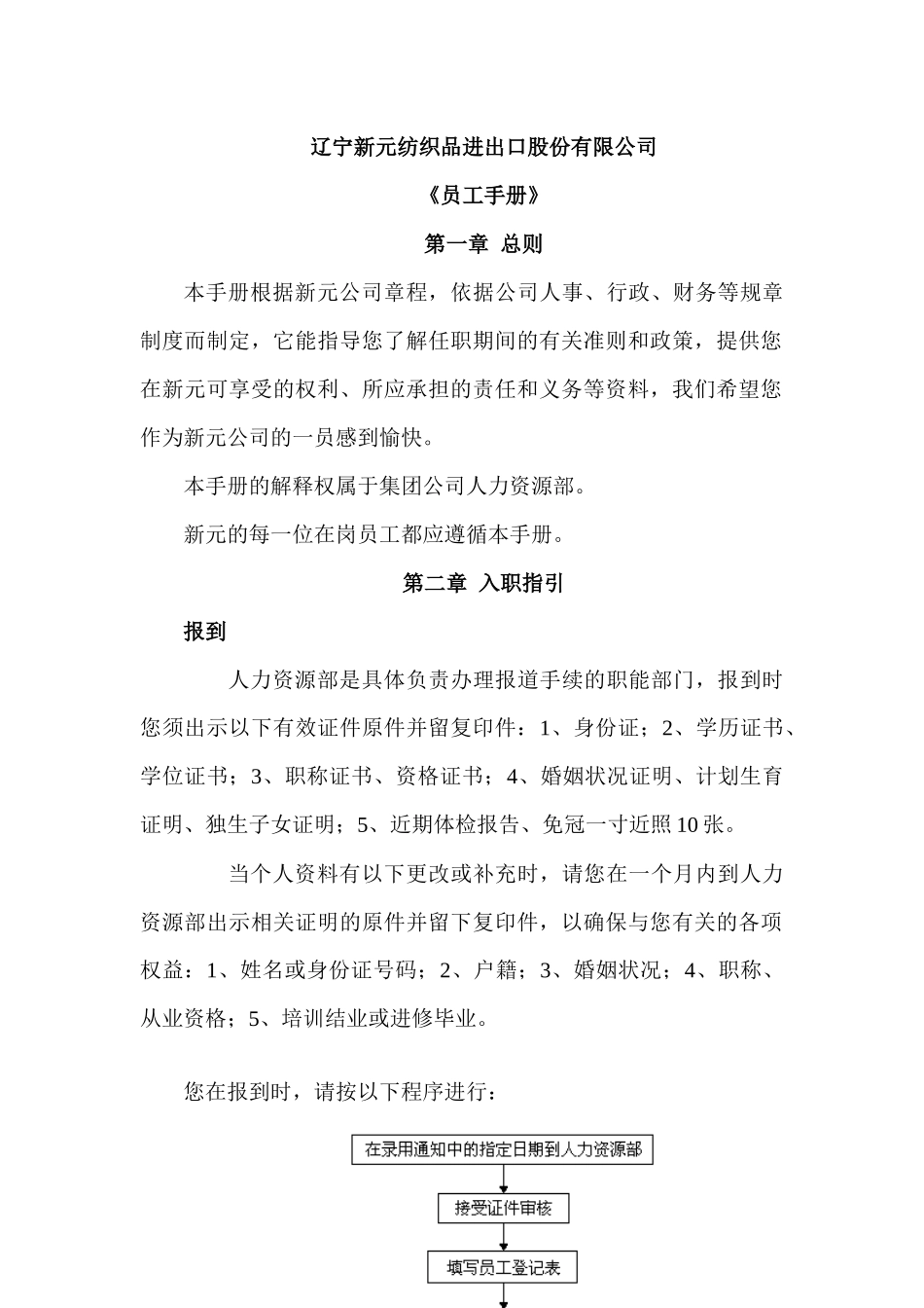 辽宁新元纺织品进出口股份有限公司《员工手册》_第1页
