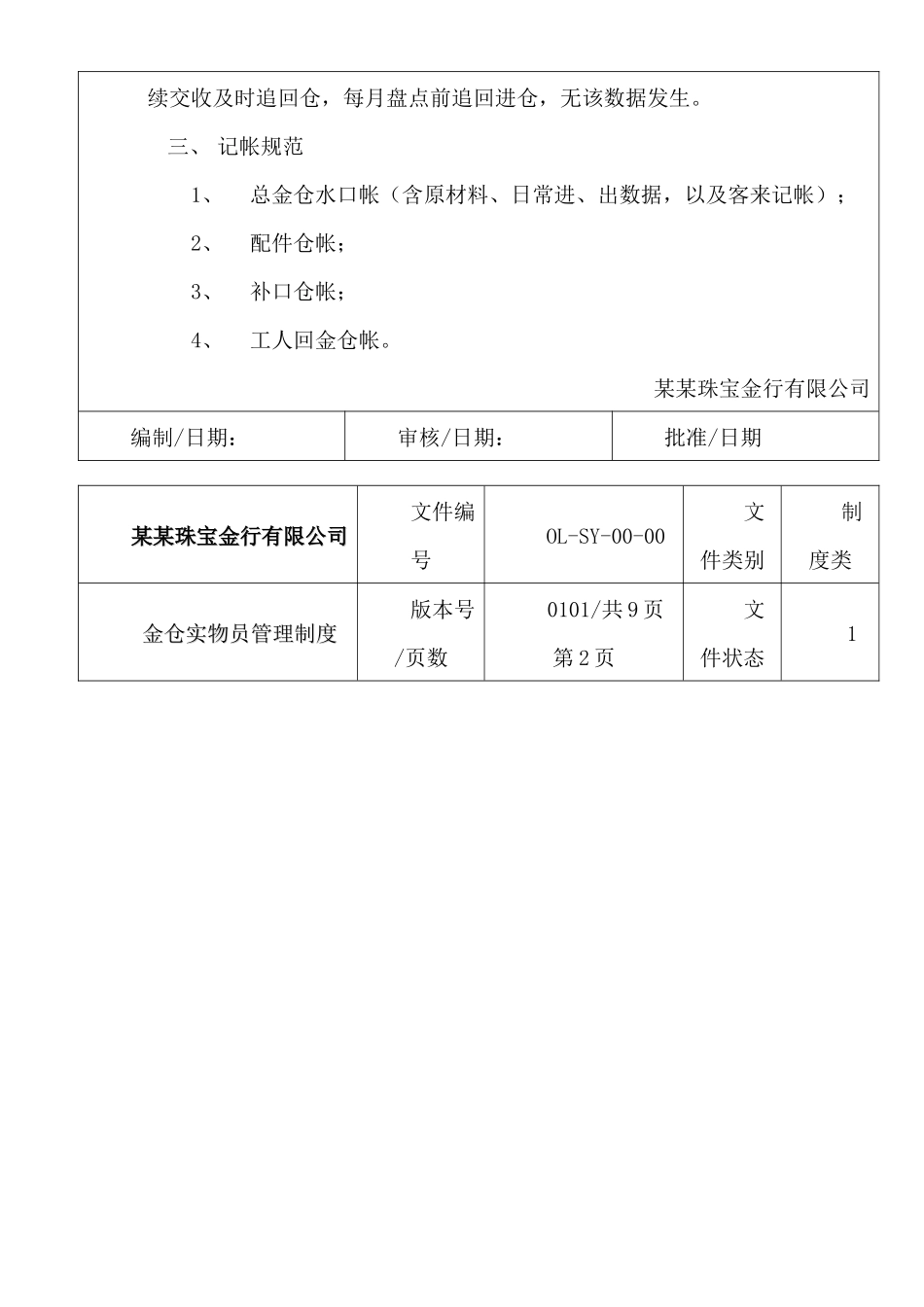 某某珠宝金行有限公司金仓管理制度_第3页