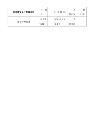 某某珠宝金行有限公司金仓管理制度