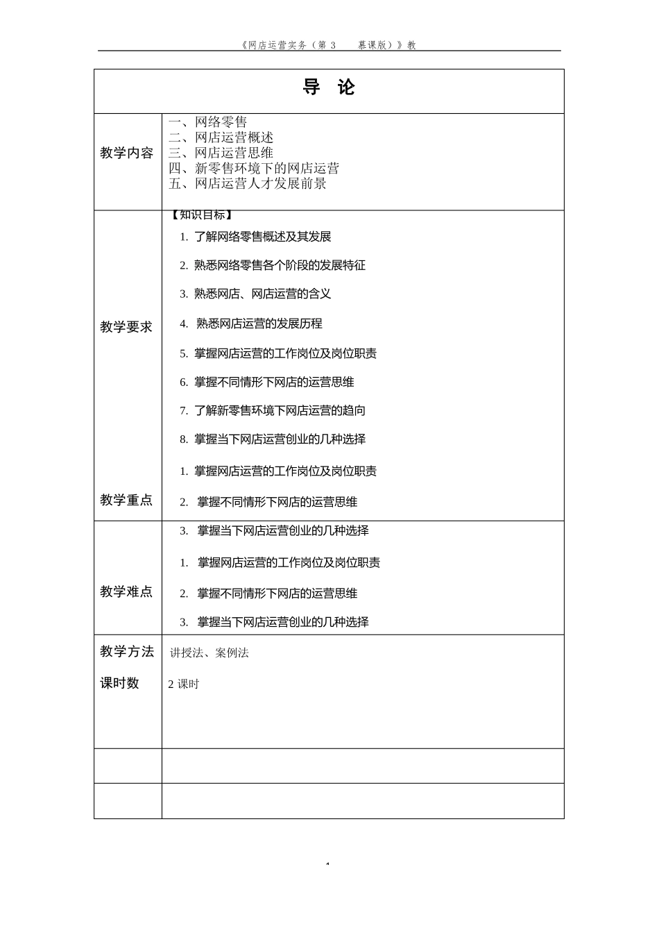 《网店运营实务(第3版 慕课版)》教案_第1页