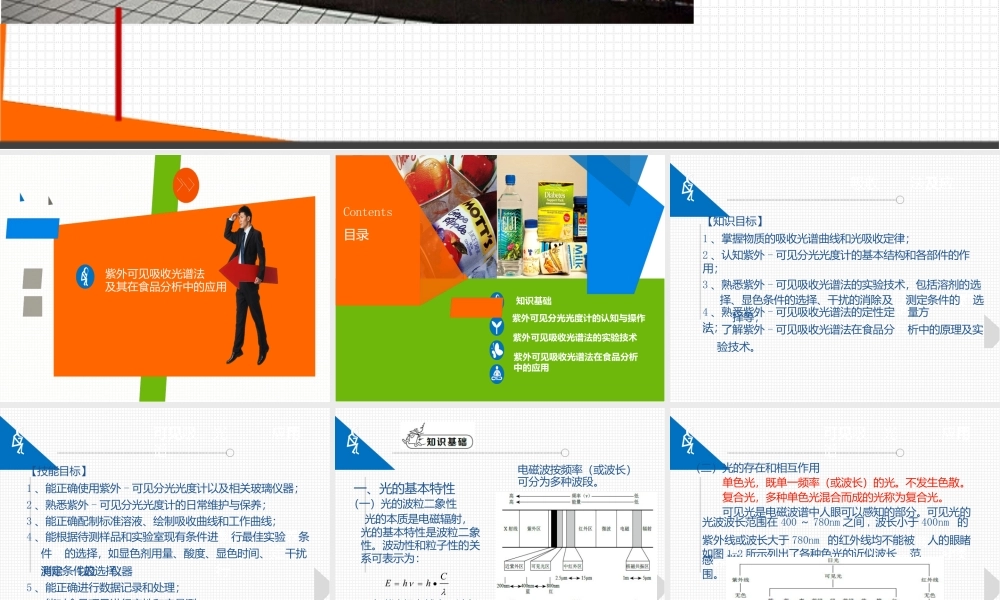 食品仪器分析技术第二版项目一紫外可见吸收光谱法及其在食品分析中的应用