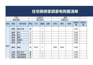 住宅装修家具家电购置清单