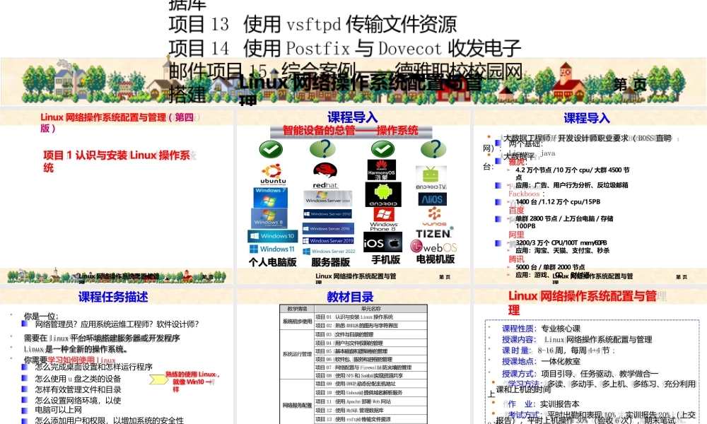 Linux网络操作系统配置与管理(第四版)全套教学课件