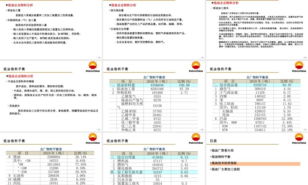 某石化公司炼油厂物料平衡及生产流程简介