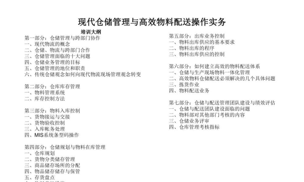 现代仓储管理与高效物料配送操作实务