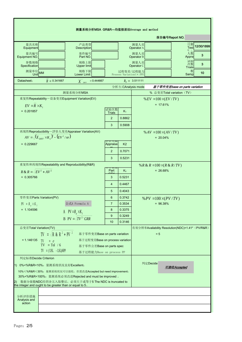 最实用的MSA测量系统分析自动表格_第2页