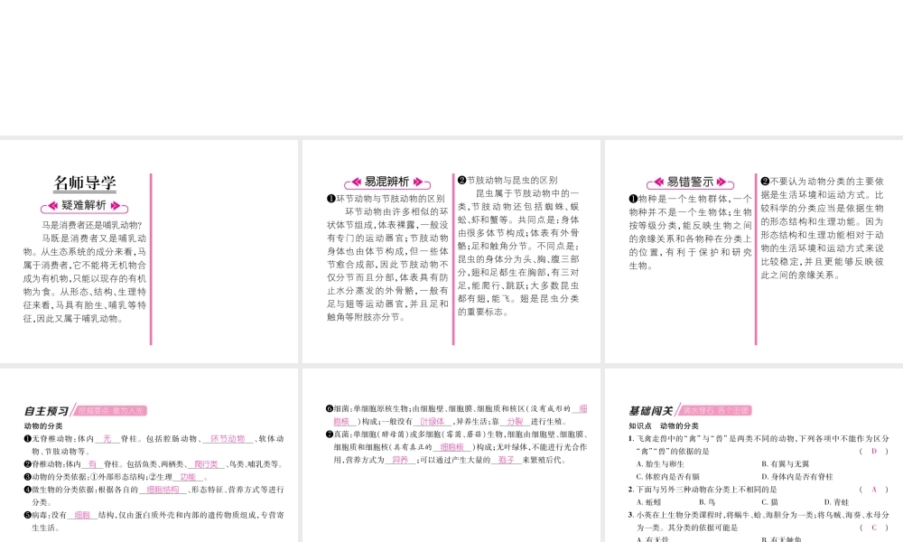 八年级生物上册 第6单元 第1章 第1节 尝试对生物进行分类（第2课时 动物的分类）练习课件 （新版）新人教版-（新版）新人教版初中八年级上册生物课件