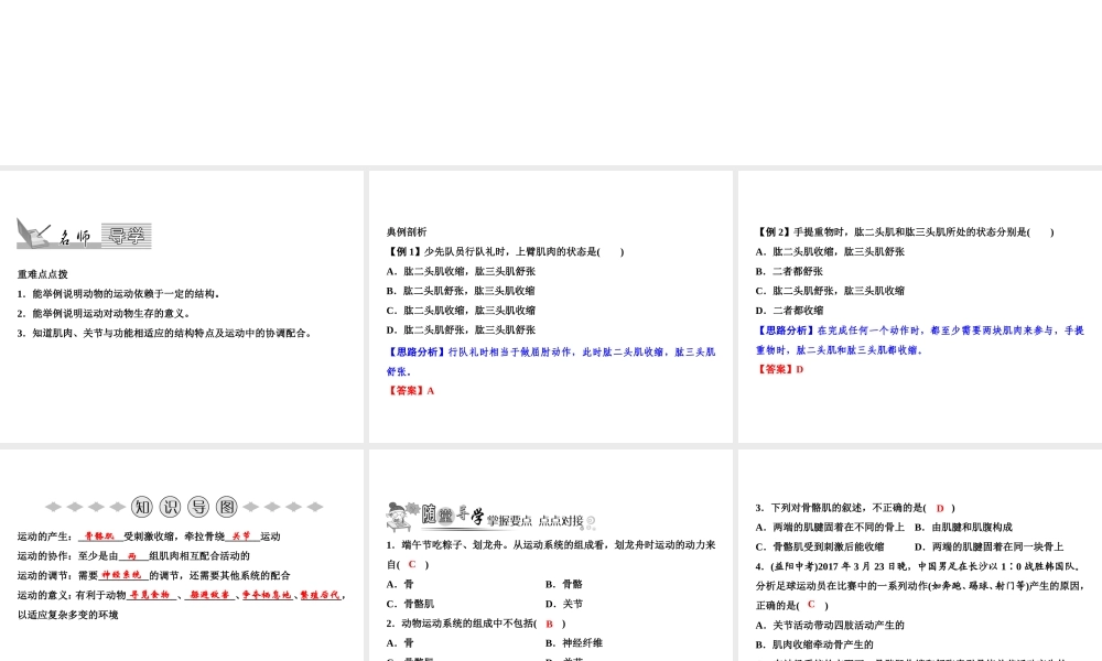 八年级生物上册 第5单元 第2章 第1节 动物的运动（第2课时 运动的产生）习题课件 （新版）新人教版-（新版）新人教版初中八年级上册生物课件